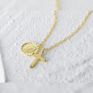 Collar cruz y virgen plata